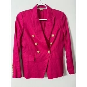 Magaschoni Women's 100% Linen Double Breasted Blazer Jacket - Size M